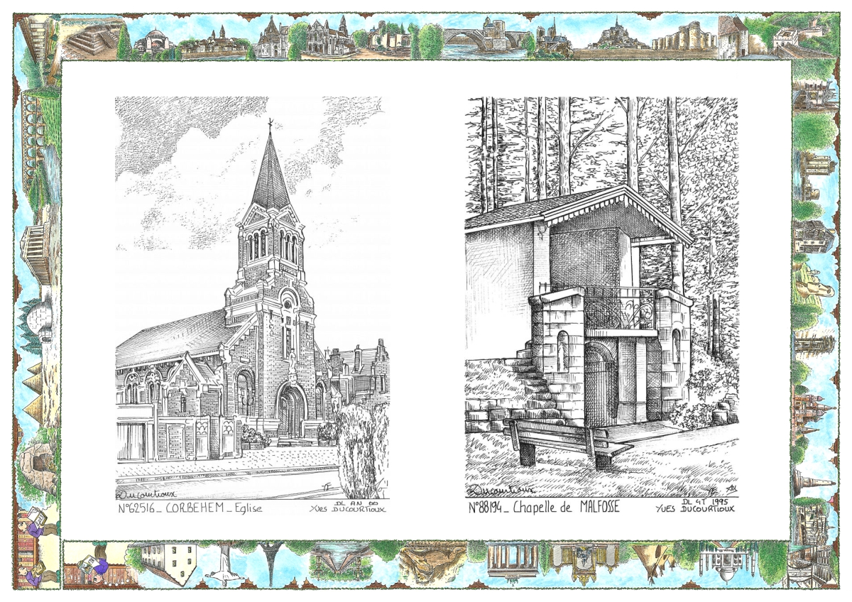 MONOCARTE N 62516-88194 - CORBEHEM - �glise / MOYENMOUTIER - chapelle de malfosse