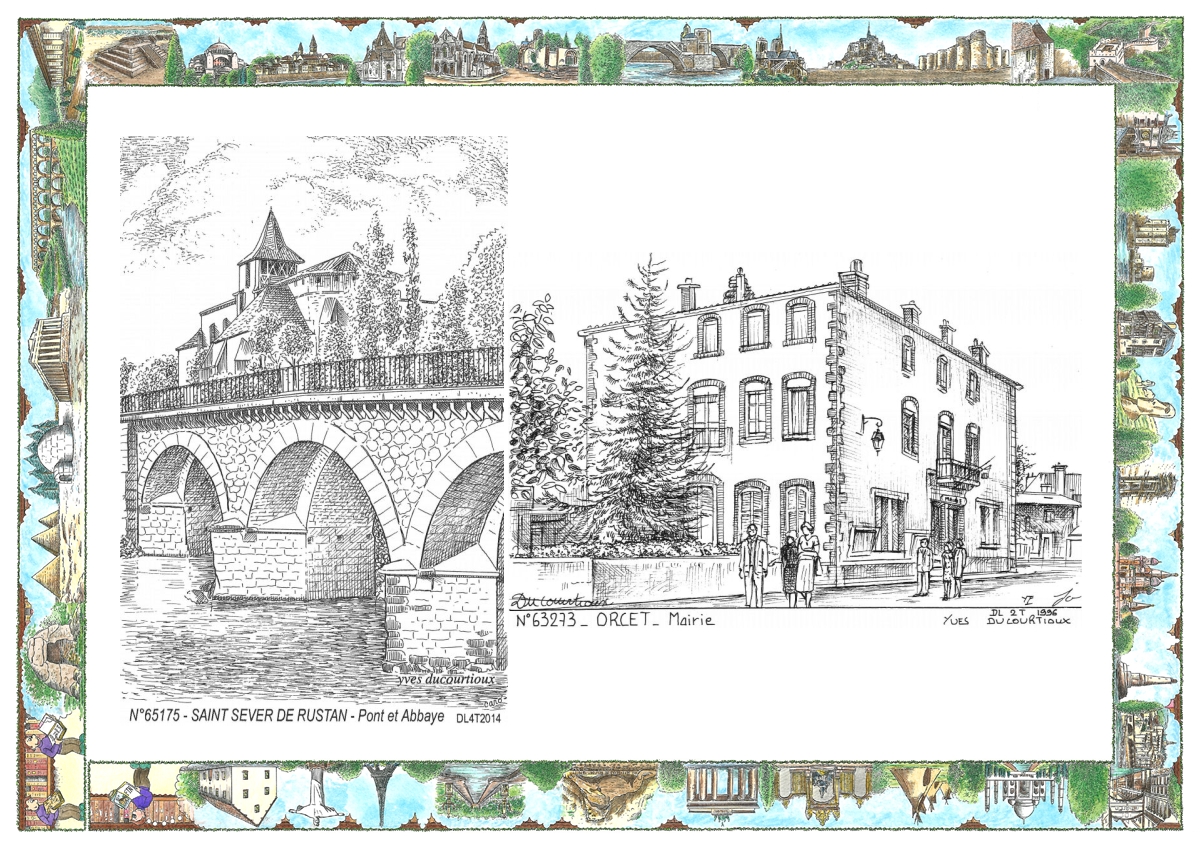 MONOCARTE N 63273-65175 - ORCET - mairie / ST SEVER DE RUSTAN - pont et abbaye