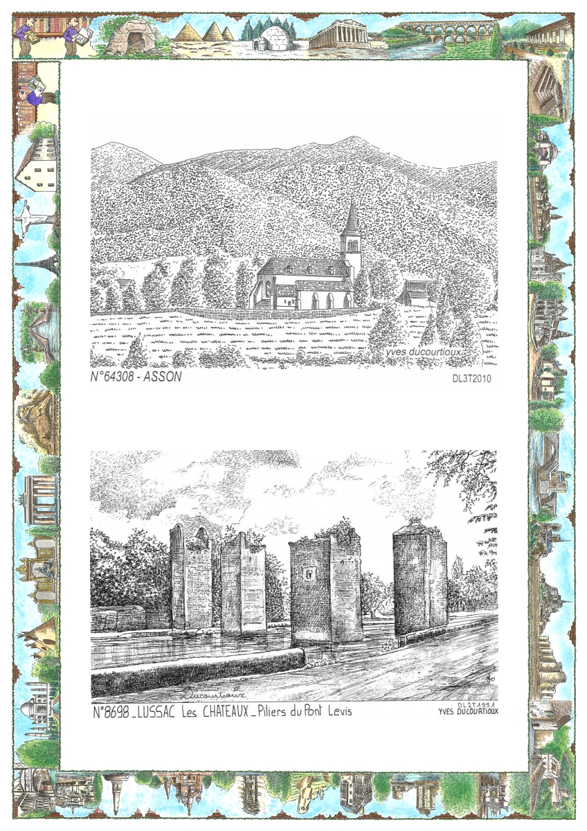 MONOCARTE N 64308-86098 - ASSON - vue / LUSSAC LES CHATEAUX - piliers du pont levis