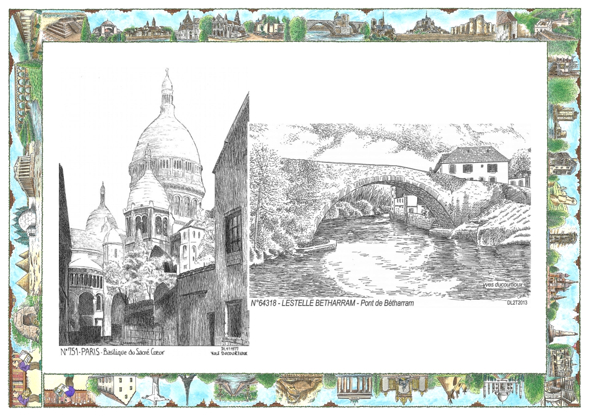 MONOCARTE N 64318-75001 - LESTELLE BETHARRAM - pont de b�tharram / PARIS - basilique du sacr� coeur
