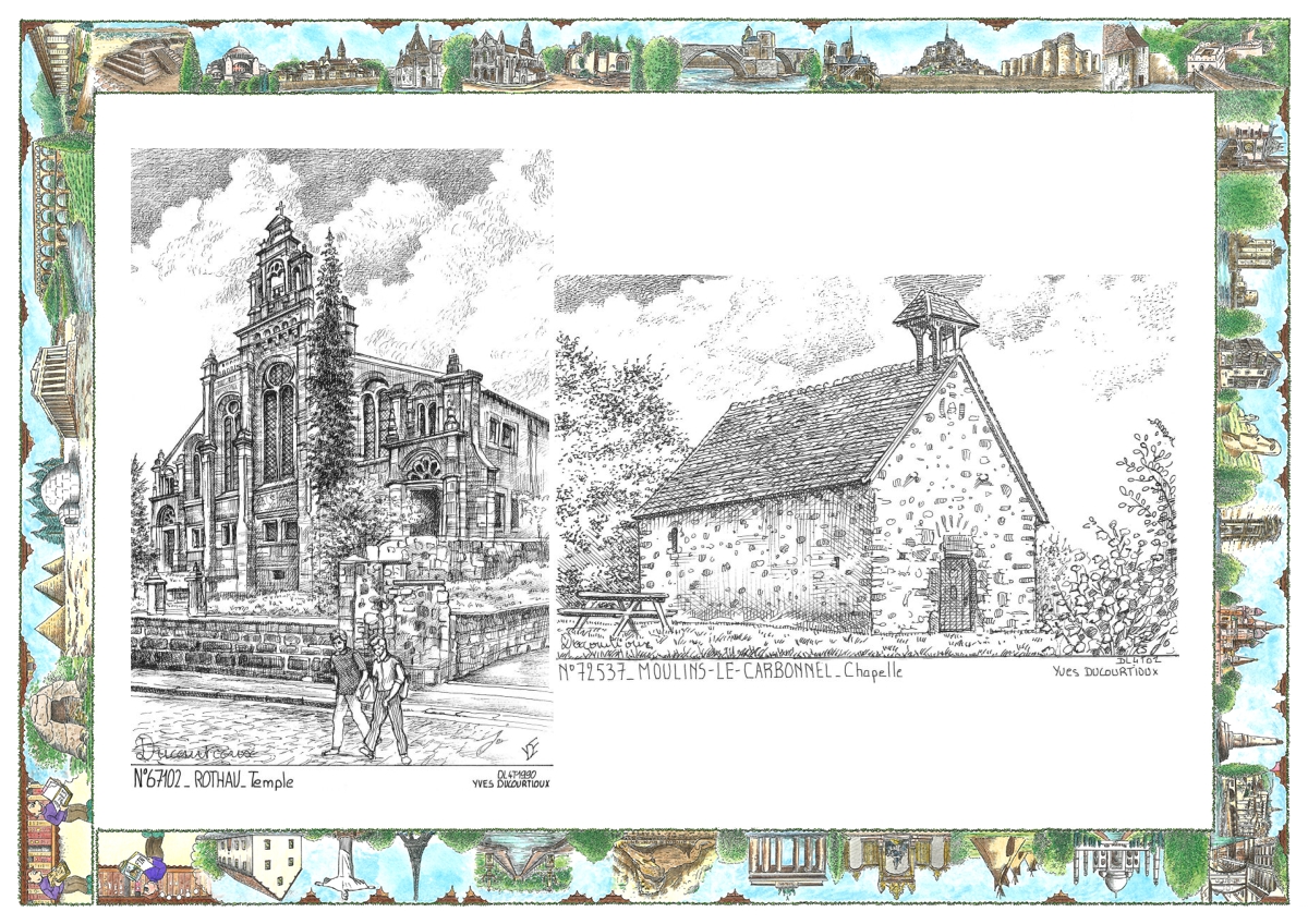 MONOCARTE N 67102-72537 - ROTHAU - temple / MOULINS LE CARBONNEL - chapelle