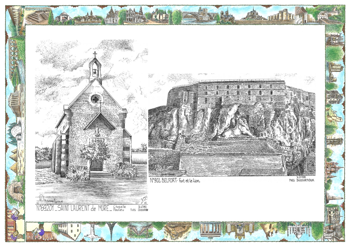 MONOCARTE N 69201-90002 - ST LAURENT DE MURE - chapelle poulieu / BELFORT - fort et le lion