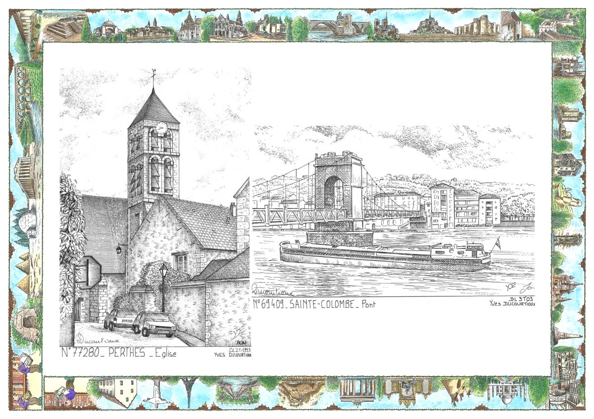 MONOCARTE N 69409-77280 - STE COLOMBE - pont / PERTHES - �glise