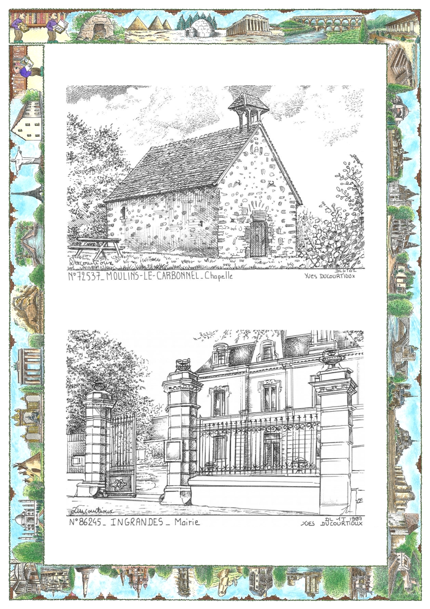 MONOCARTE N 72537-86245 - MOULINS LE CARBONNEL - chapelle / INGRANDES - mairie