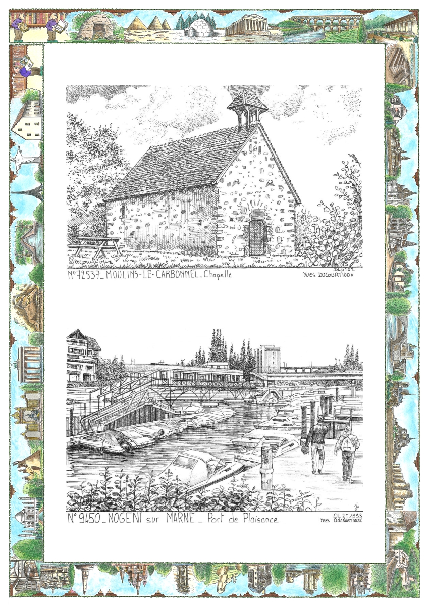 MONOCARTE N 72537-94050 - MOULINS LE CARBONNEL - chapelle / NOGENT SUR MARNE - port de plaisance