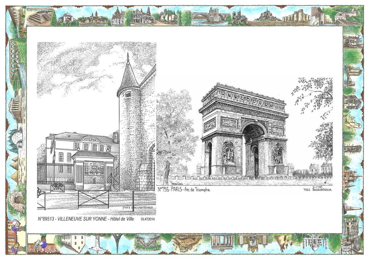 MONOCARTE N 75005-89513 - PARIS - arc de triomphe / VILLENEUVE SUR YONNE - h�tel de ville