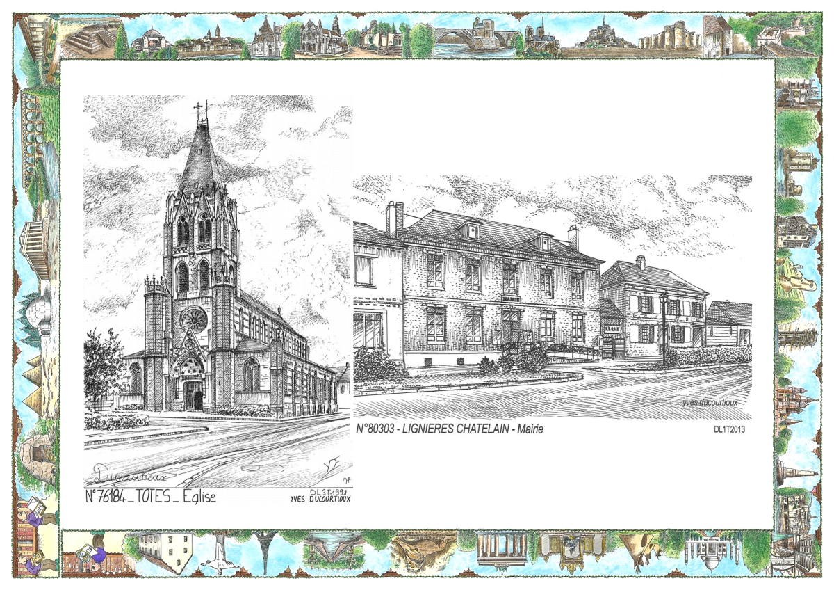 MONOCARTE N 76184-80303 - TOTES - �glise / LIGNIERES CHATELAIN - mairie