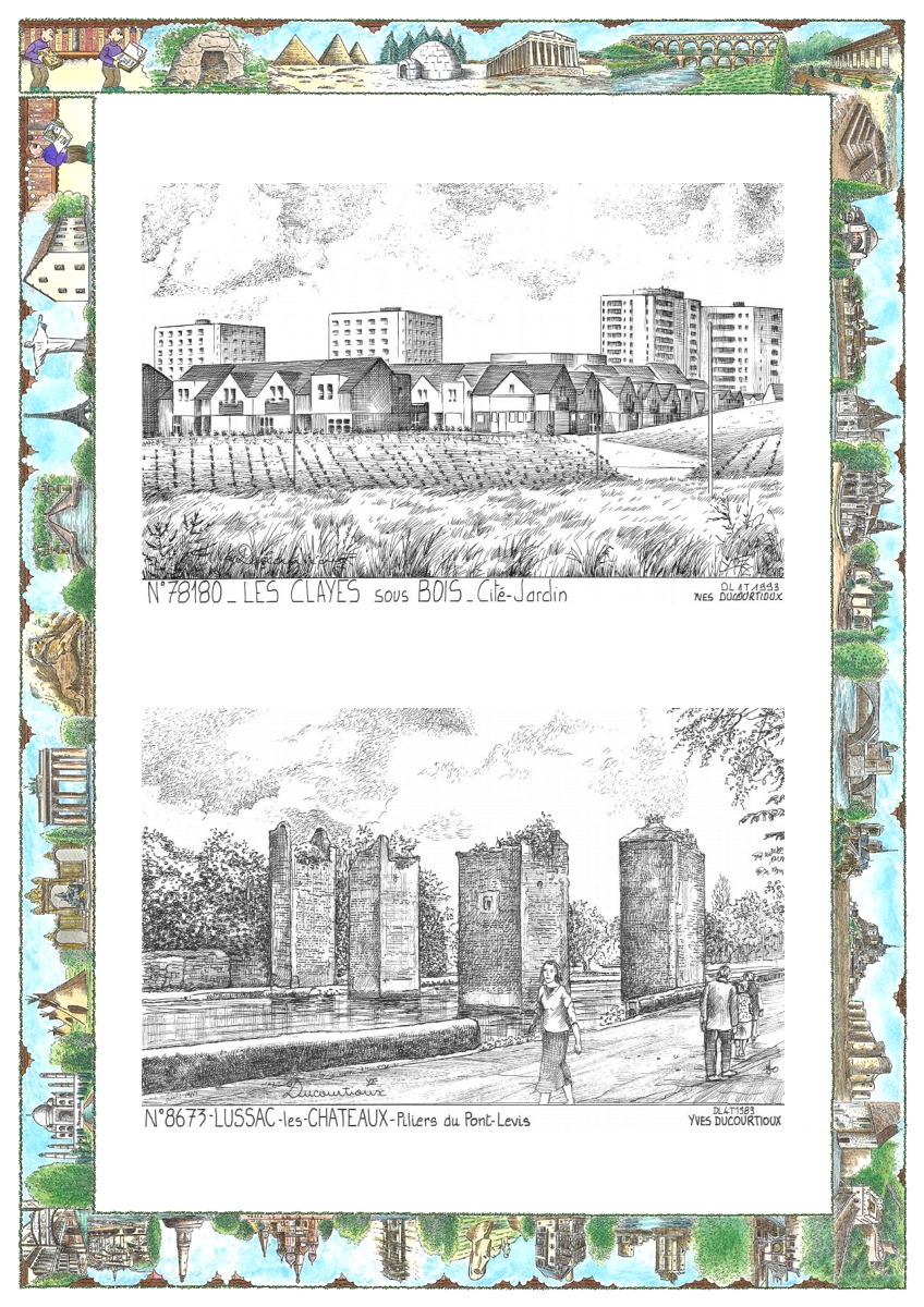MONOCARTE N 78180-86073 - LES CLAYES SOUS BOIS - cit� jardin / LUSSAC LES CHATEAUX - piliers du pont levis