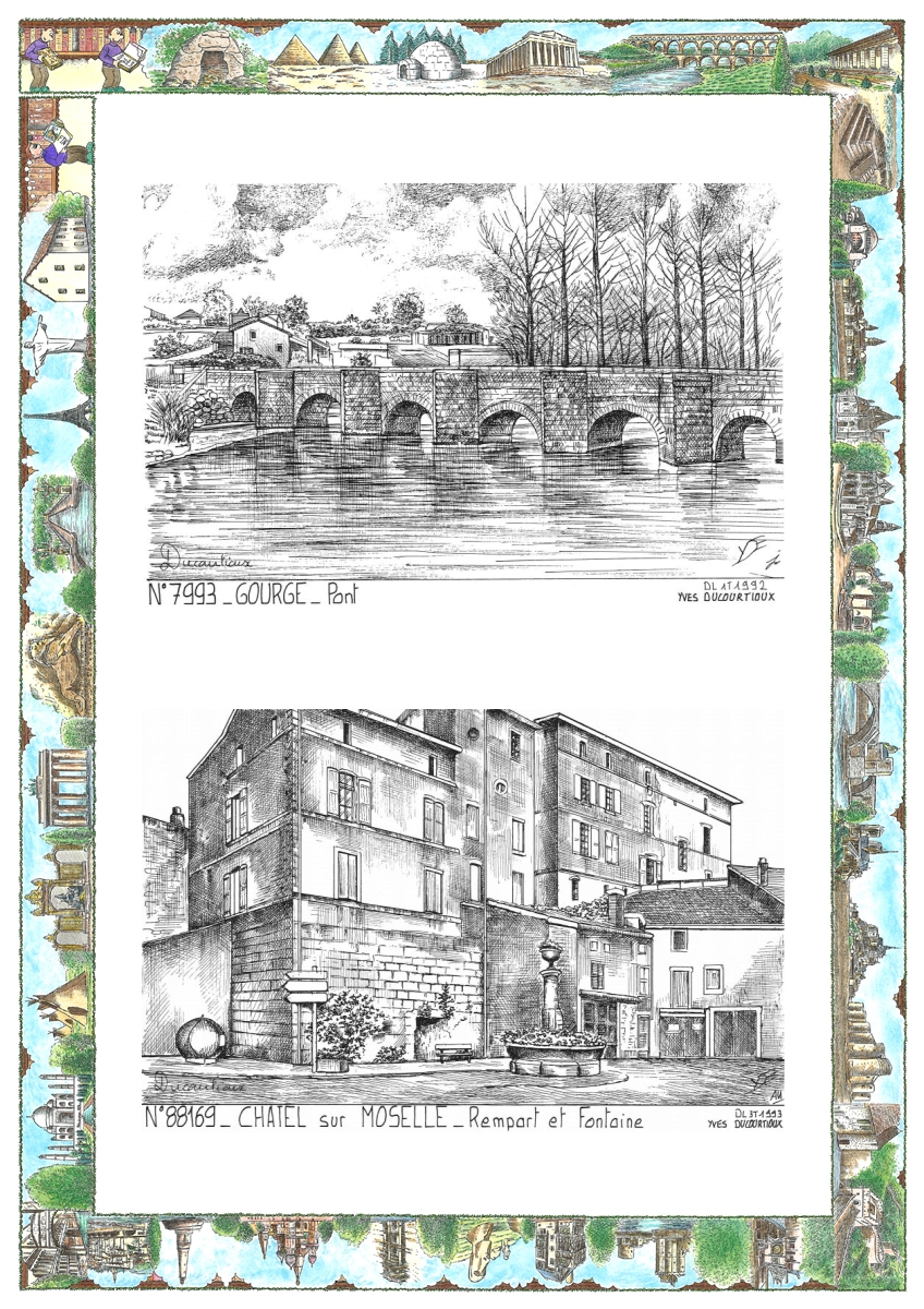 MONOCARTE N 79093-88169 - GOURGE - pont / CHATEL SUR MOSELLE - rempart et fontaine