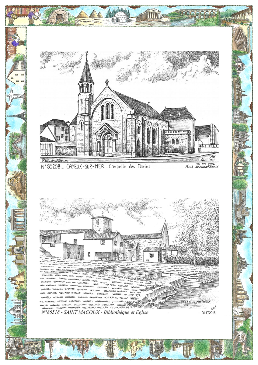 MONOCARTE N 80208-86518 - CAYEUX SUR MER - chapelle des marins / ST MACOUX - biblioth�que et �glise