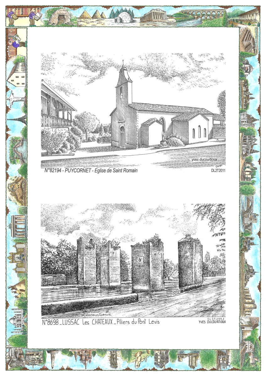MONOCARTE N 82194-86098 - PUYCORNET - �glise de st romain / LUSSAC LES CHATEAUX - piliers du pont levis