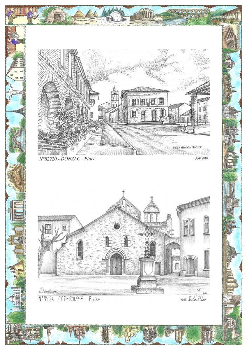 MONOCARTE N 82220-84124 - DONZAC - place (mairie) / CADEROUSSE - �glise