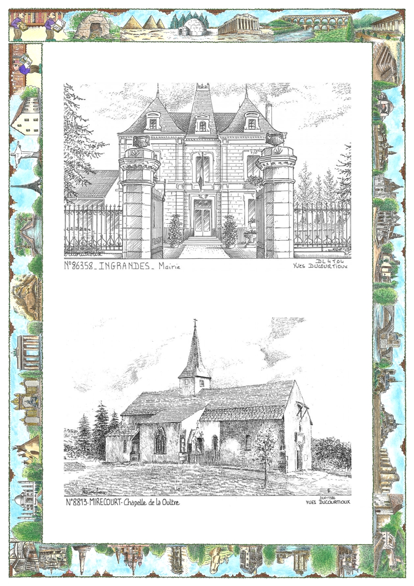 MONOCARTE N 86358-88013 - INGRANDES - mairie / MIRECOURT - chapelle de la oultre