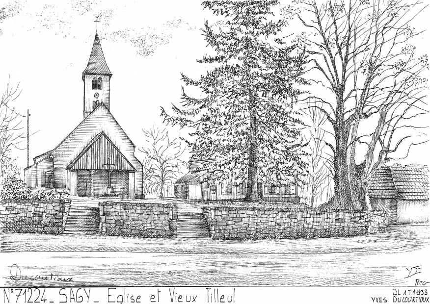 N 71224 - SAGY - église et vieux tilleul
