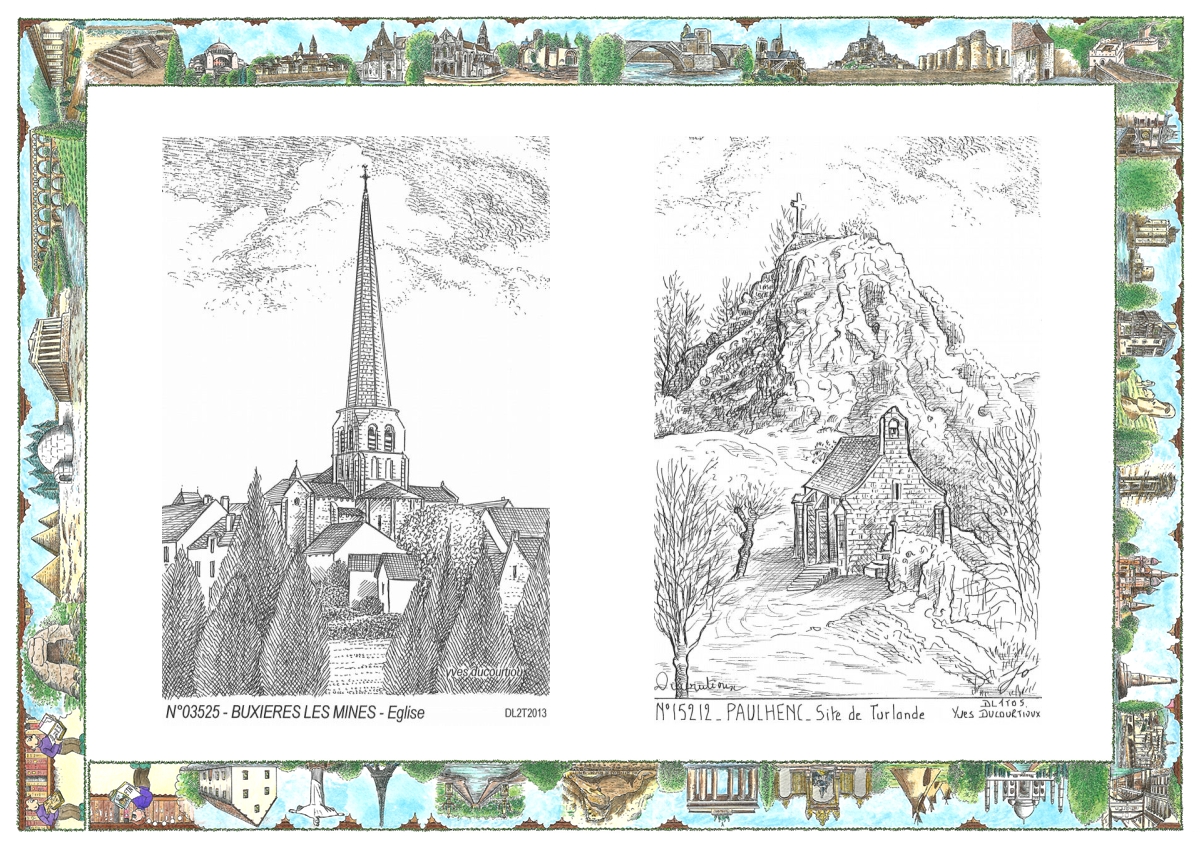 MONOCARTE N 03525-15212 - BUXIERES LES MINES - église / PAULHENC - site de turlande