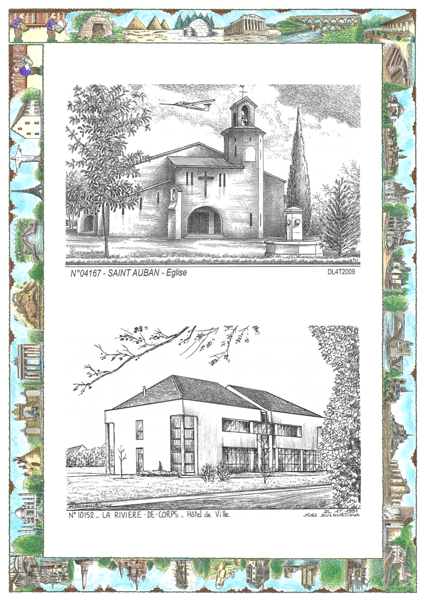 MONOCARTE N 04167-10152 - ST AUBAN - église / LA RIVIERE DE CORPS - hôtel de ville