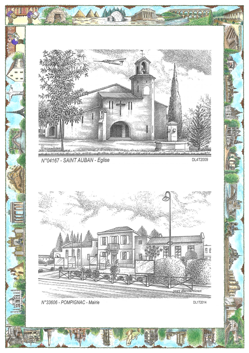 MONOCARTE N 04167-33606 - ST AUBAN - église / POMPIGNAC - mairie