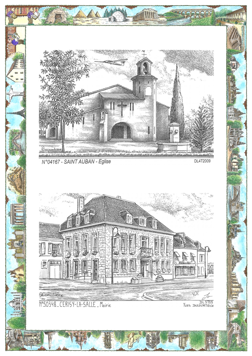 MONOCARTE N 04167-50348 - ST AUBAN - église / CERISY LA SALLE - mairie