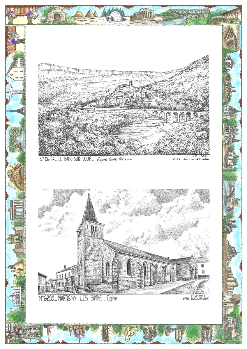 MONOCARTE N 06174-88090 - LE BAR SUR LOUP - vue (d après ca) / MARTIGNY LES BAINS - église