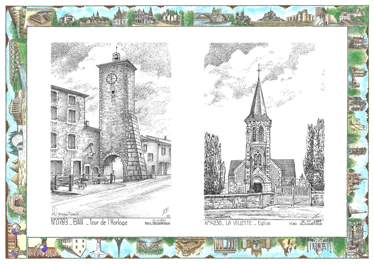 MONOCARTE N 07083-14230 - BAIX - tour de l horloge / LA VILLETTE - église