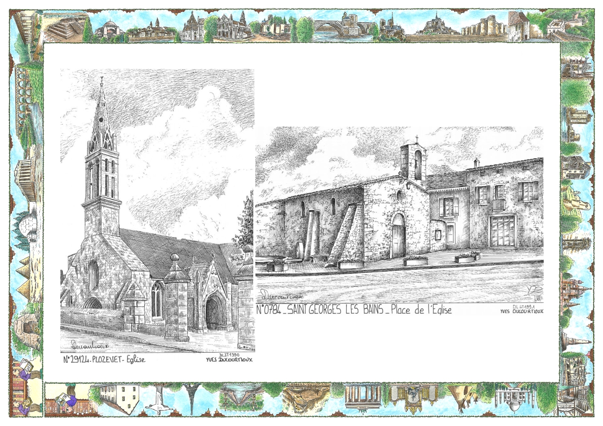 MONOCARTE N 07084-29124 - ST GEORGES LES BAINS - place de l église / PLOZEVET - église