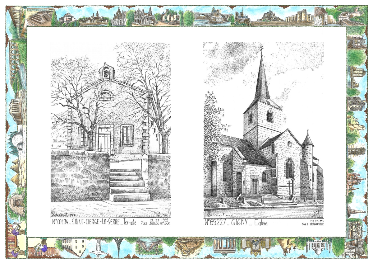 MONOCARTE N 07194-89227 - ST CIERGE LA SERRE - temple / GIGNY - église