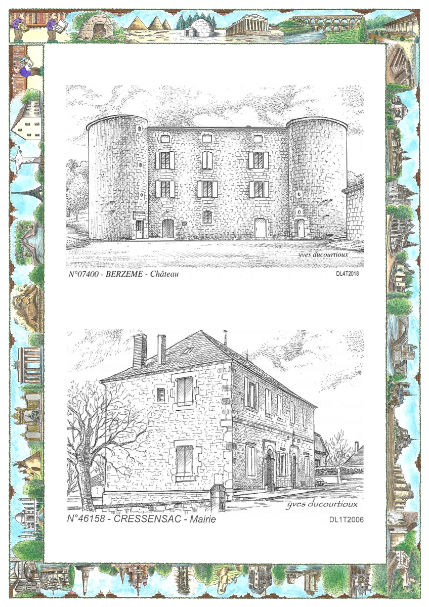 MONOCARTE N 07400-46158 - BERZEME - château / CRESSENSAC - mairie