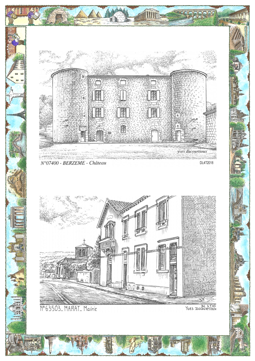 MONOCARTE N 07400-63503 - BERZEME - château / MARAT - mairie