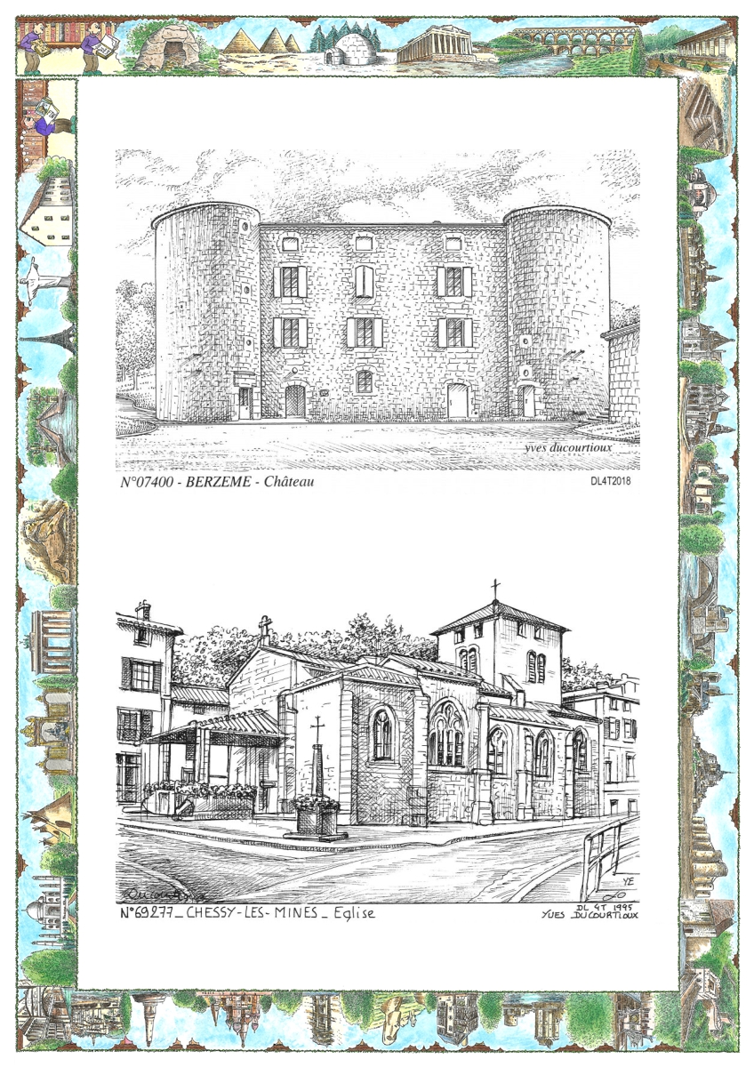 MONOCARTE N 07400-69277 - BERZEME - château / CHESSY LES MINES - église