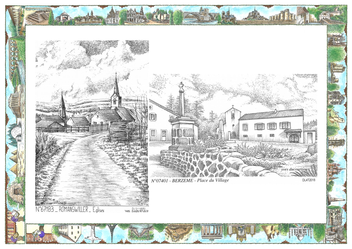 MONOCARTE N 07401-67183 - BERZEME - place du village / ROMANSWILLER - églises