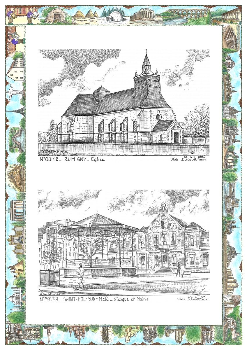 MONOCARTE N 08148-59757 - RUMIGNY - église / ST POL SUR MER - kiosque et mairie