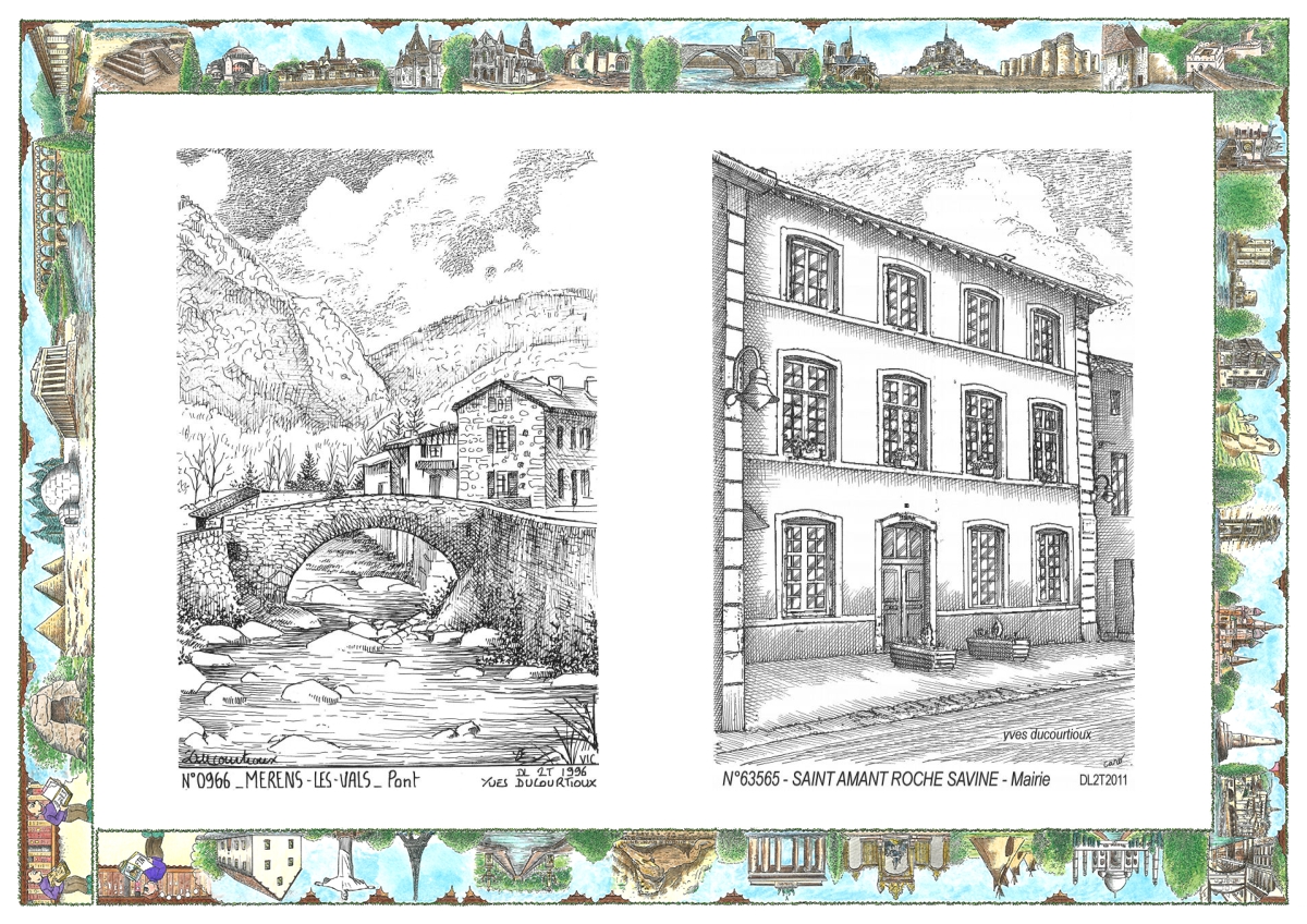 MONOCARTE N 09066-63565 - MERENS LES VALS - pont / ST AMANT ROCHE SAVINE - mairie