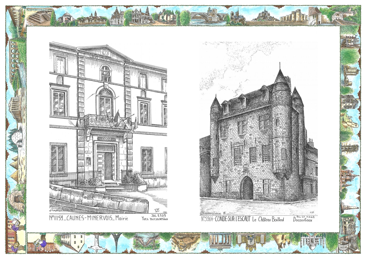 MONOCARTE N 11159-59064 - CAUNES MINERVOIS - mairie / CONDE SUR L ESCAUT - château bailleul