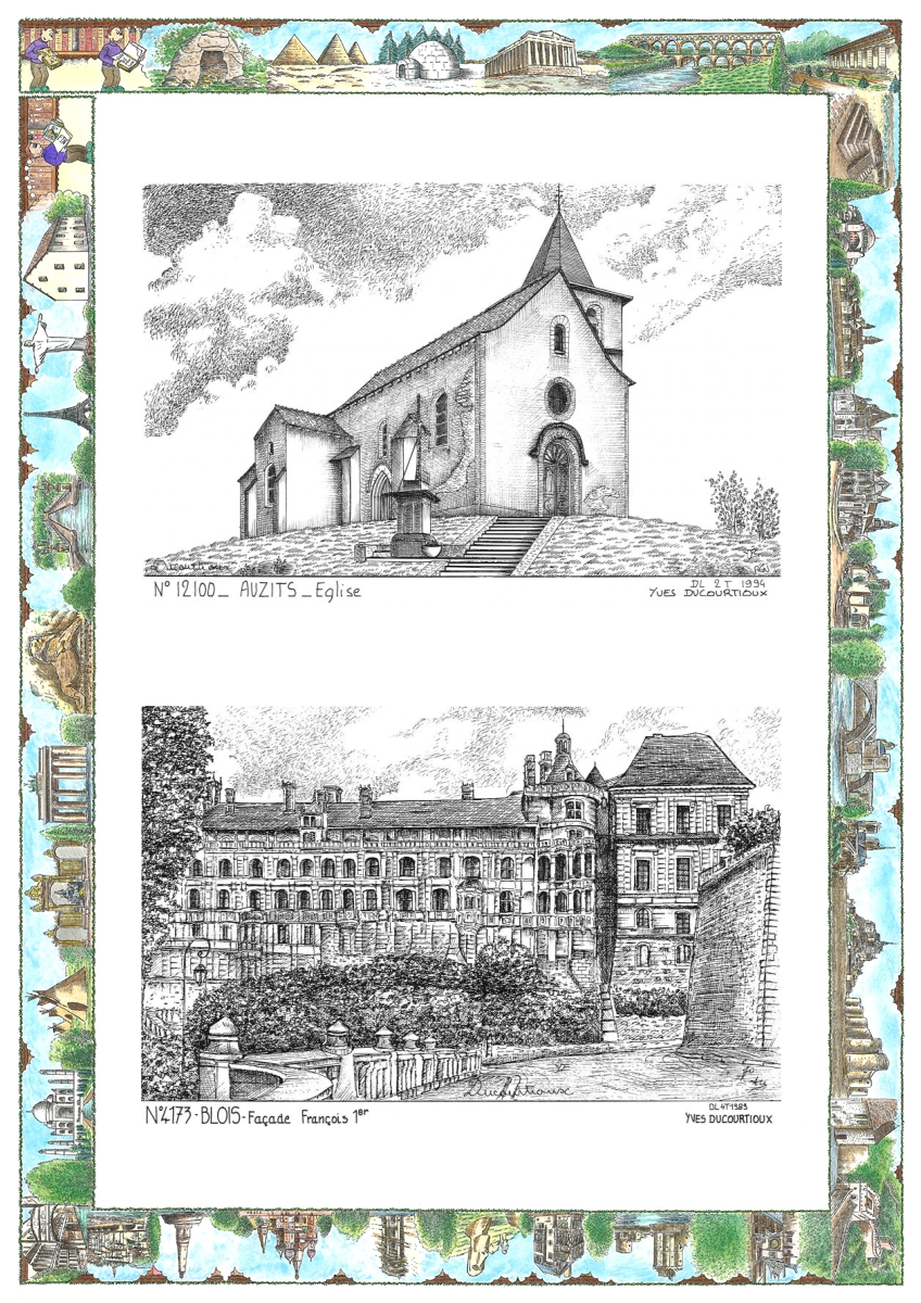 MONOCARTE N 12100-41073 - AUZITS - église / BLOIS - façade françois 1er