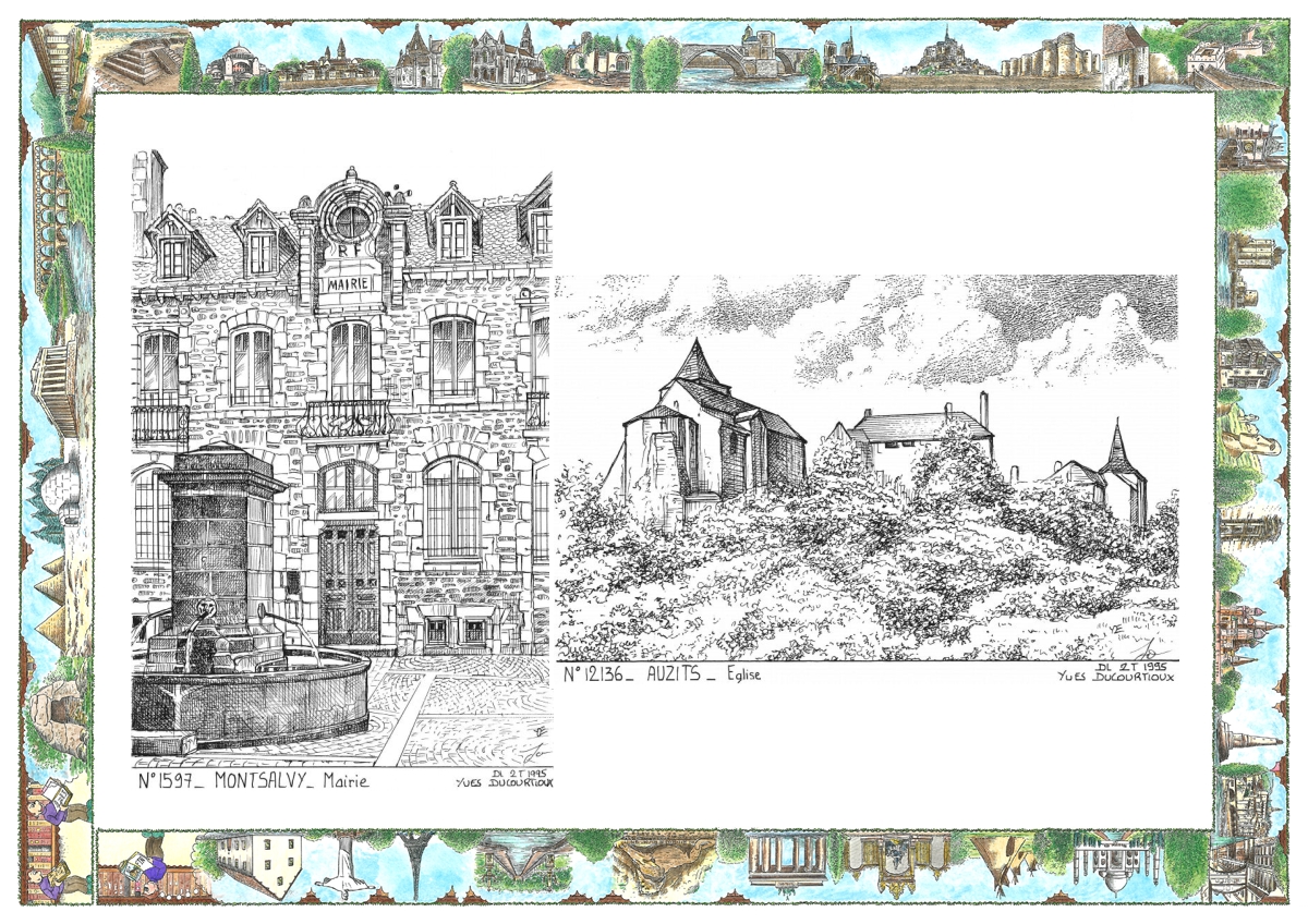 MONOCARTE N 12136-15097 - AUZITS - église / MONTSALVY - mairie