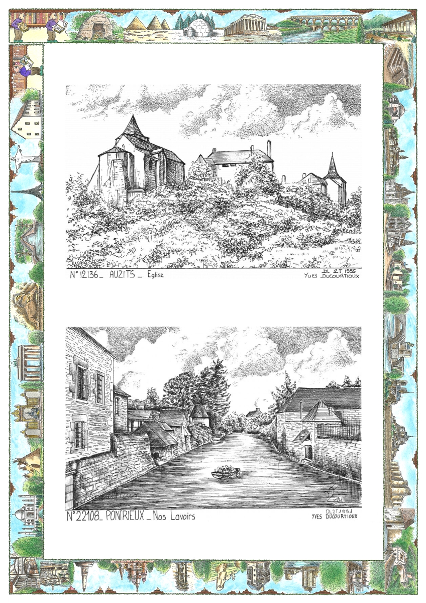 MONOCARTE N 12136-22108 - AUZITS - église / PONTRIEUX - nos lavoirs