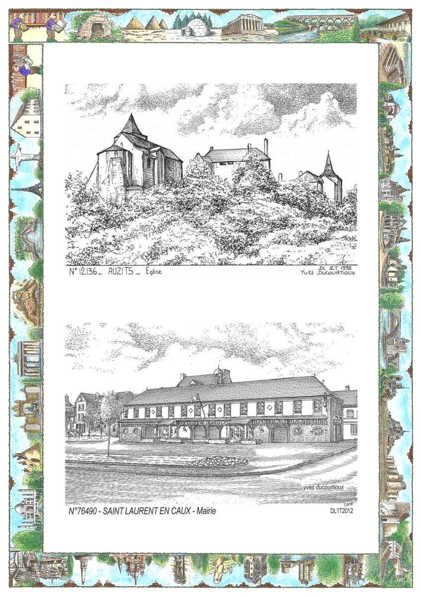 MONOCARTE N 12136-76490 - AUZITS - église / ST LAURENT EN CAUX - mairie
