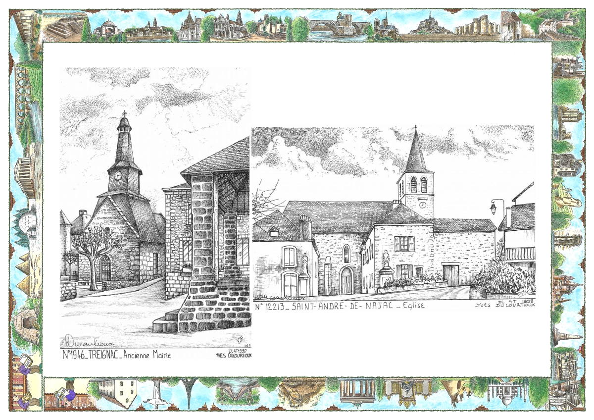 MONOCARTE N 12213-19046 - ST ANDRE DE NAJAC - église / TREIGNAC - ancienne mairie