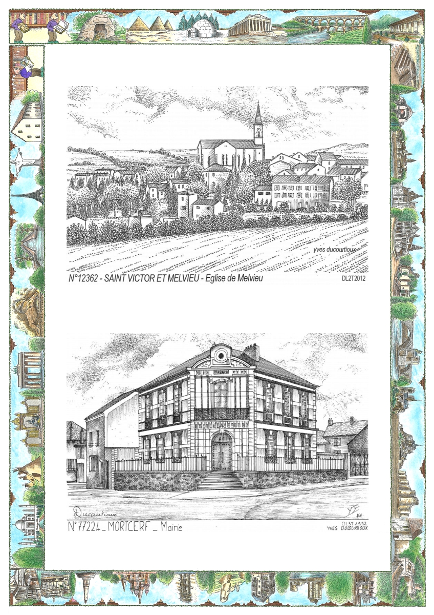 MONOCARTE N 12362-77224 - ST VICTOR ET MELVIEU - église de melvieu / MORTCERF - mairie