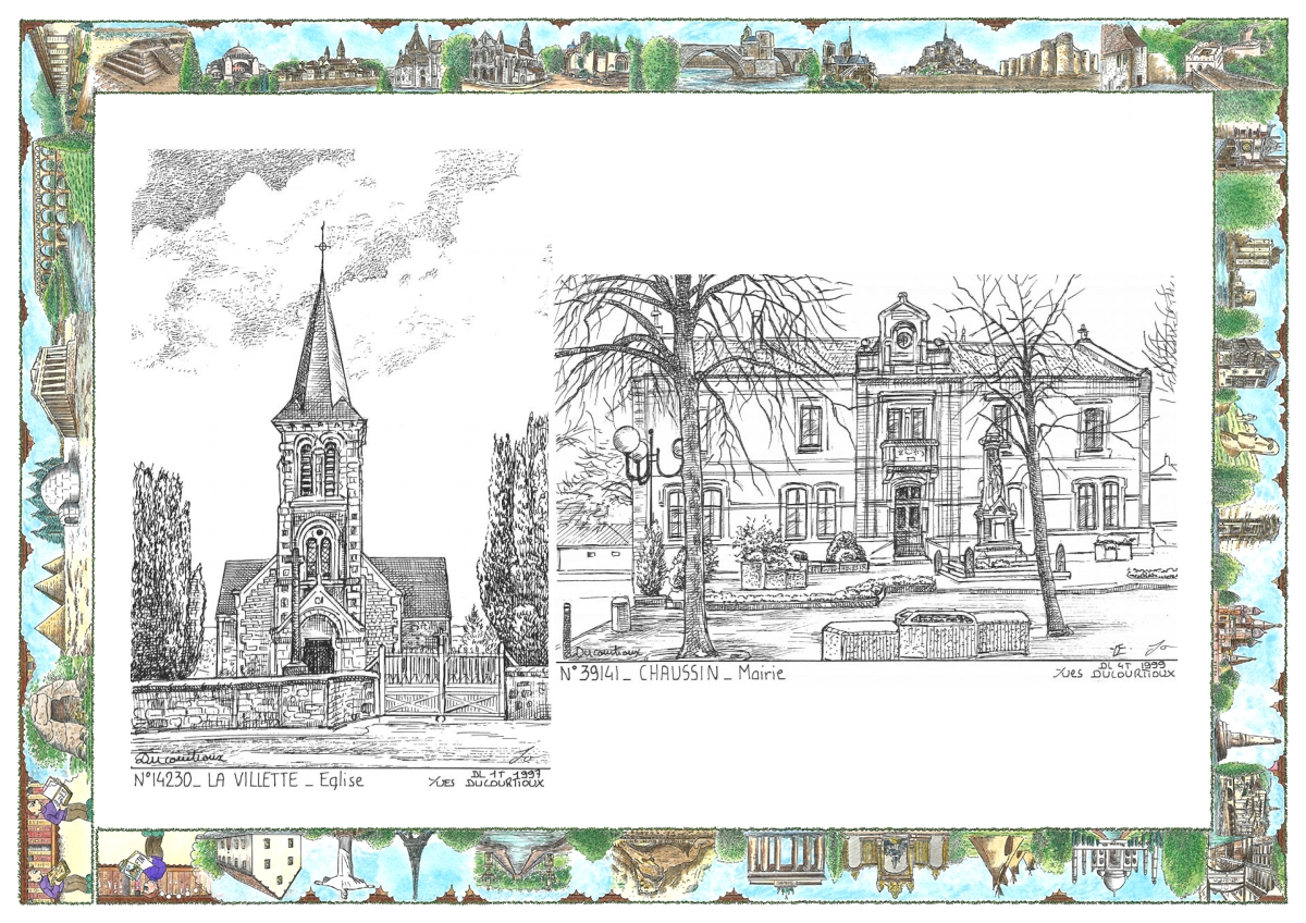 MONOCARTE N 14230-39141 - LA VILLETTE - église / CHAUSSIN - mairie