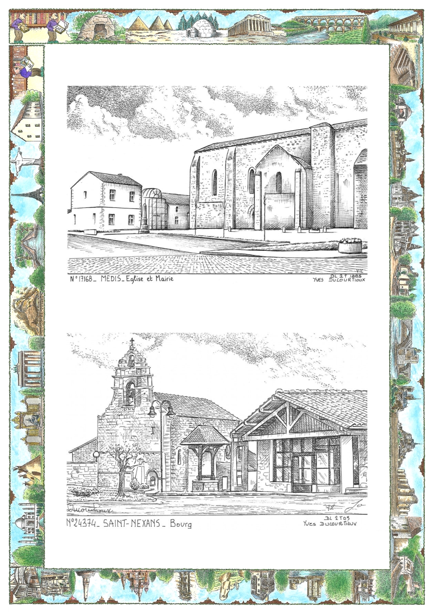 MONOCARTE N 17168-24374 - MEDIS - église et mairie / ST NEXANS - bourg
