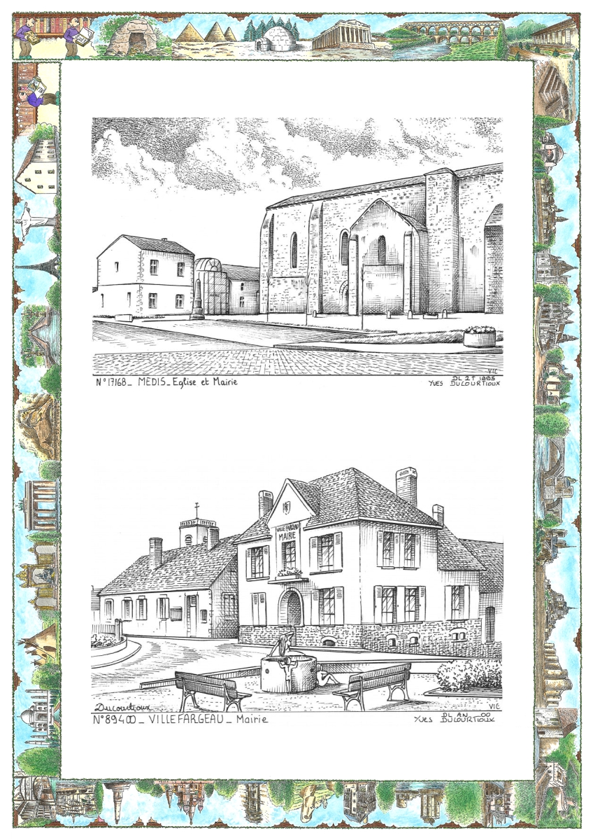 MONOCARTE N 17168-89400 - MEDIS - église et mairie / VILLEFARGEAU - mairie