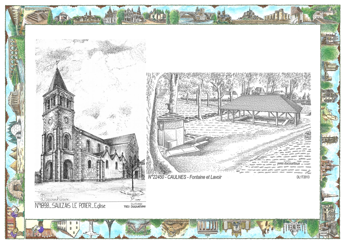 MONOCARTE N 18098-22450 - SAULZAIS LE POTIER - église / CAULNES - fontaine et lavoir