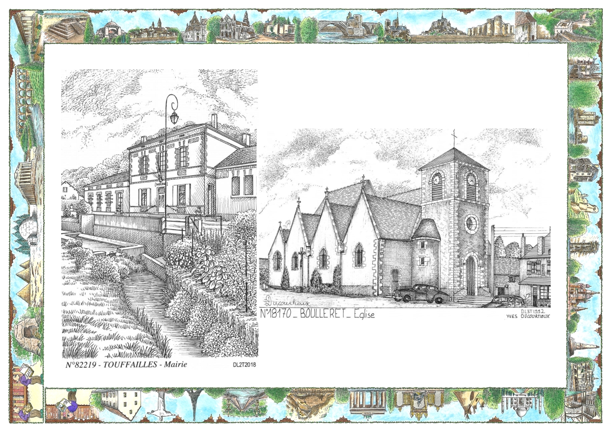 MONOCARTE N 18170-82219 - BOULLERET - église / TOUFFAILLES - mairie