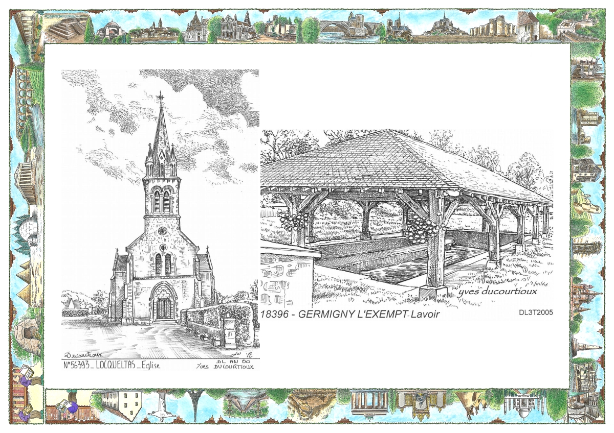 MONOCARTE N 18396-56393 - GERMIGNY L EXEMPT - lavoir / LOCQUELTAS - église