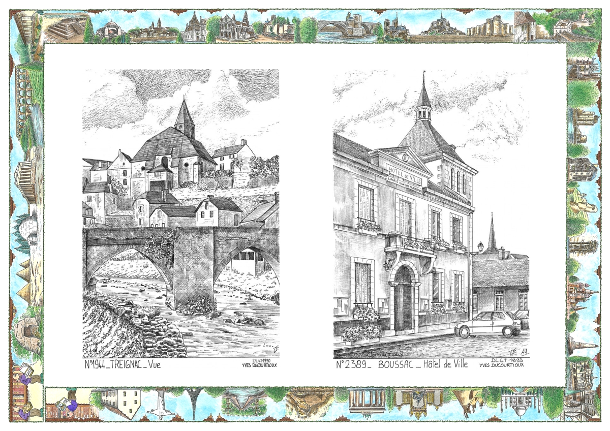 MONOCARTE N 19044-23089 - TREIGNAC - vue / BOUSSAC - hôtel de ville