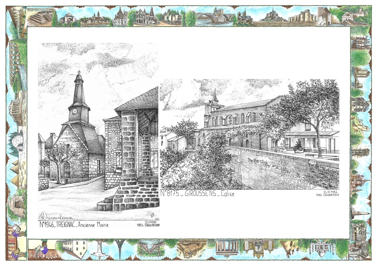 MONOCARTE N 19046-81075 - TREIGNAC - ancienne mairie / GIROUSSENS - église