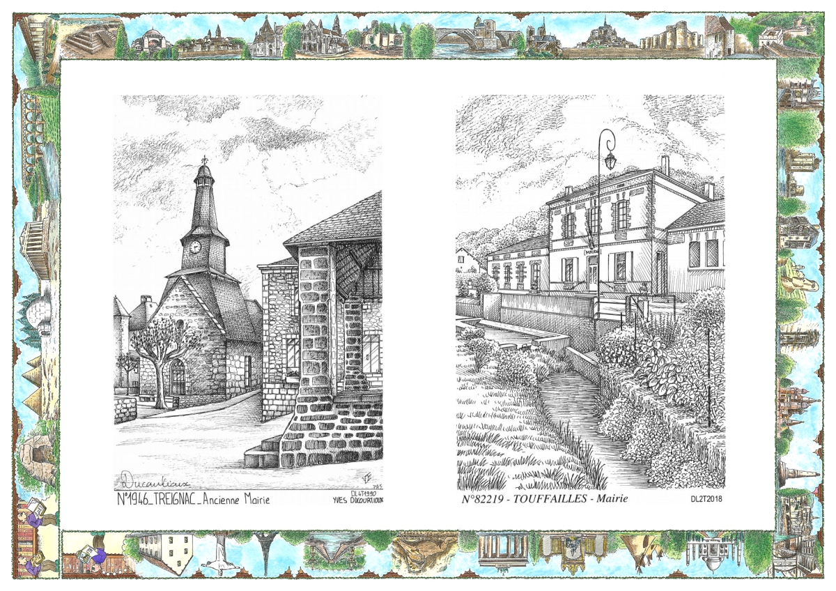 MONOCARTE N 19046-82219 - TREIGNAC - ancienne mairie / TOUFFAILLES - mairie