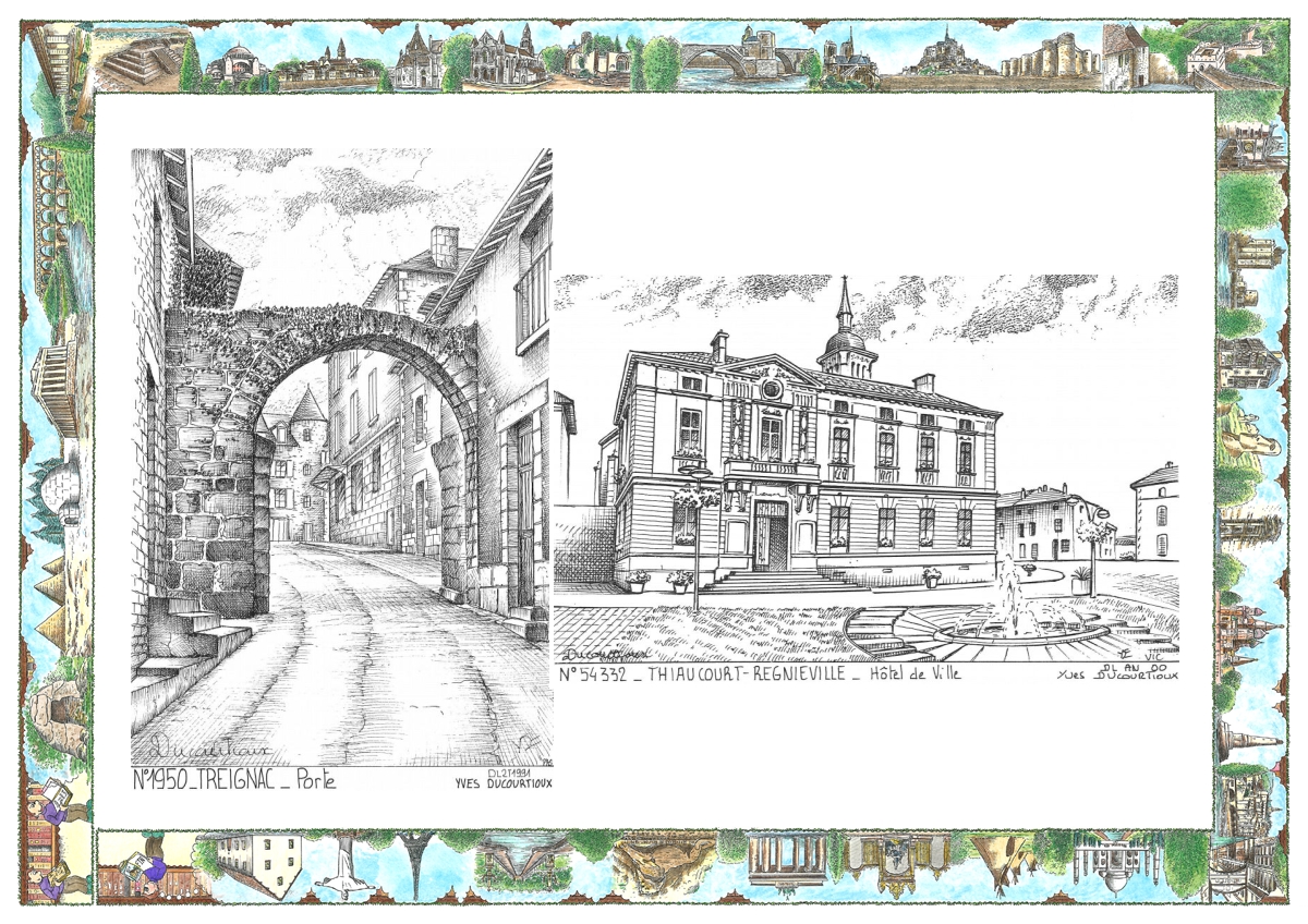 MONOCARTE N 19050-54332 - TREIGNAC - porte / THIAUCOURT REGNIEVILLE - hôtel de ville