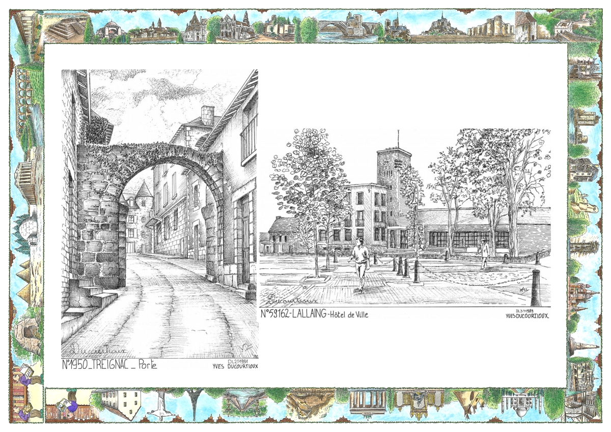MONOCARTE N 19050-59162 - TREIGNAC - porte / LALLAING - hôtel de ville